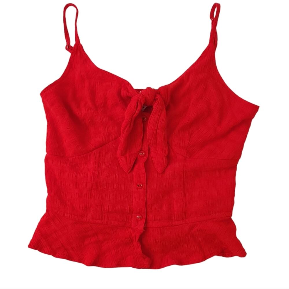 Jasper Red Tank Medium Front Tie Summer Shirt, Shirred Back, Adjustable Straps